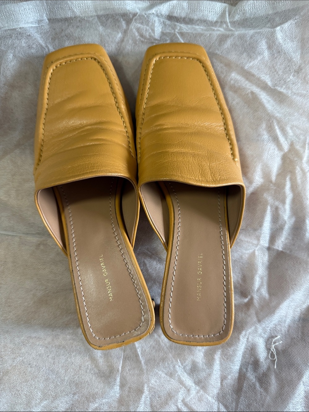 Mansur Gavriel Ochre Leather Square-Toe Slide Mules
